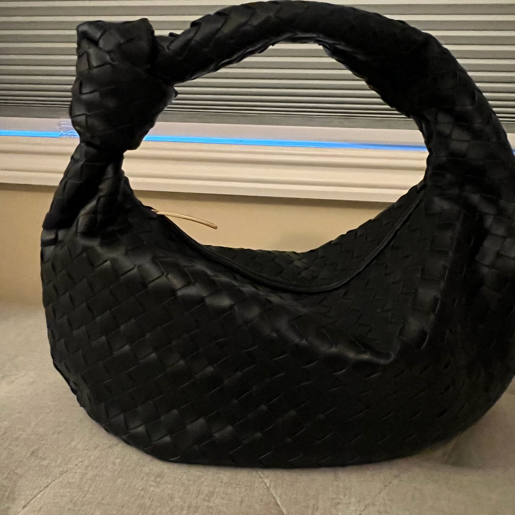 Black Woven Knot-Handle Shoulder Bag